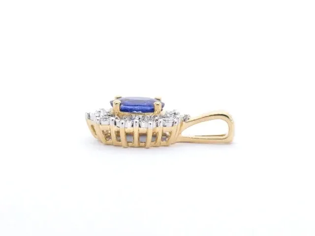 Gouden entourage hanger met diamanten en saffier - afbeelding 5 van  8