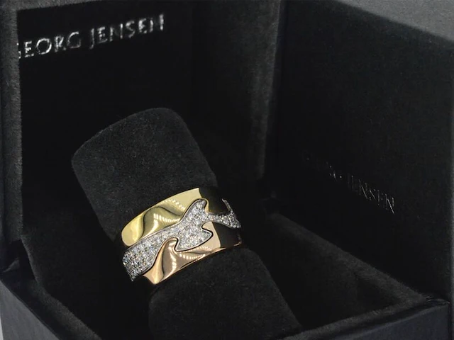 Gouden george jensen fusion 3pcs ring met diamanten - afbeelding 7 van  10
