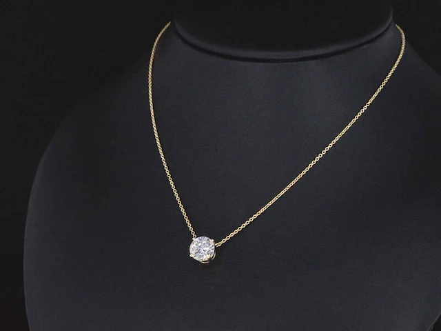 Gouden halsketting met een briljant geslepen diamant van 1.00 carat - afbeelding 3 van  5