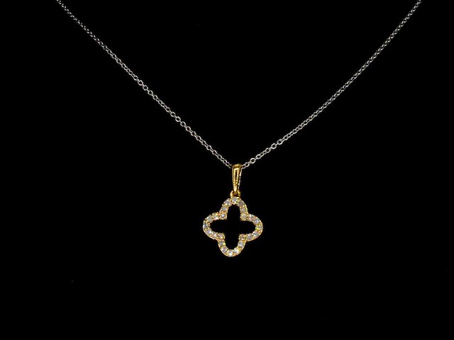 Gouden hanger in klaver vier vorm met diamanten, excl. ketting - afbeelding 2 van  8