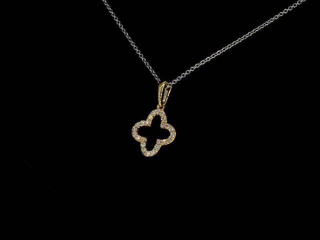 Gouden hanger in klaver vier vorm met diamanten, excl. ketting - afbeelding 3 van  8