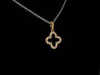 Gouden hanger in klaver vier vorm met diamanten, excl. ketting - afbeelding 4 van  8