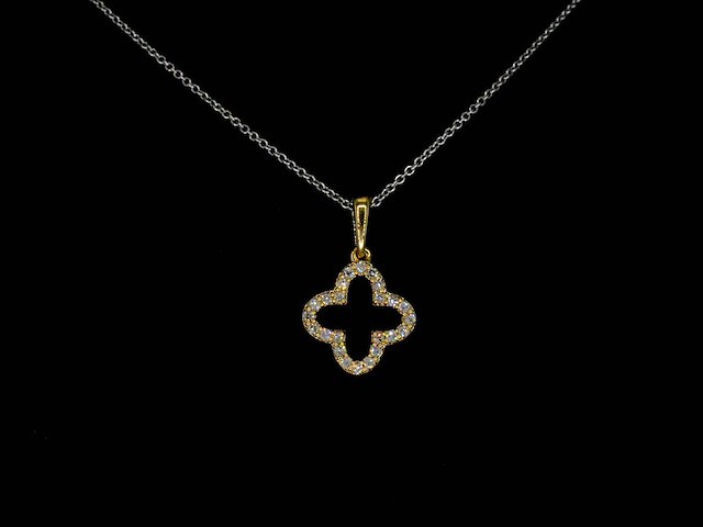 Gouden hanger in klaver vier vorm met diamanten, excl. ketting - afbeelding 5 van  8