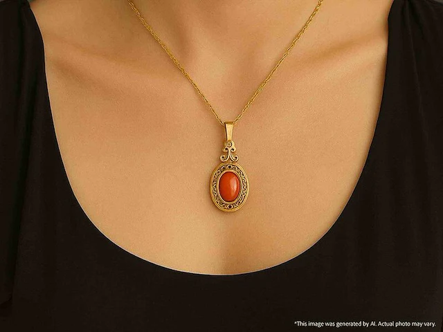 Gouden hanger met bloedkoraal excl. ketting - afbeelding 2 van  9