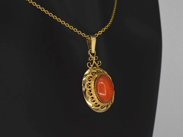 Gouden hanger met bloedkoraal excl. ketting - afbeelding 3 van  9
