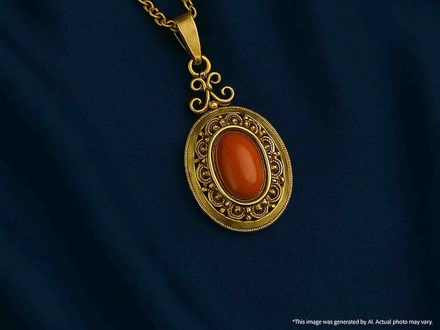 Gouden hanger met bloedkoraal excl. ketting - afbeelding 7 van  9