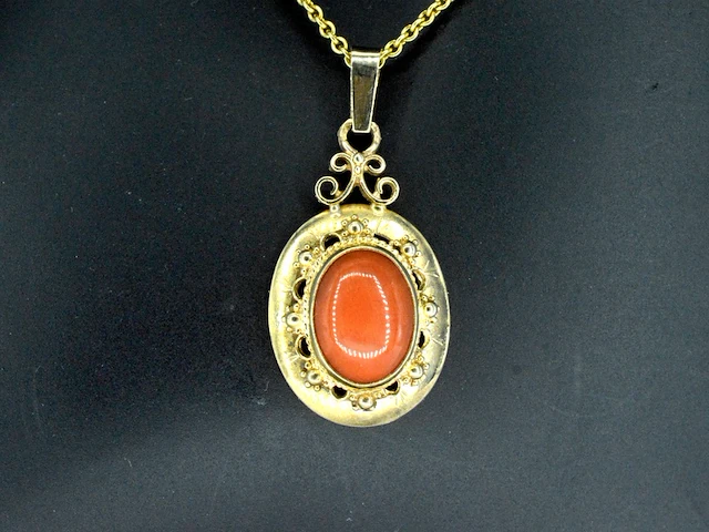 Gouden hanger met bloedkoraal, excl. ketting - afbeelding 1 van  11