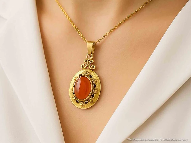 Gouden hanger met bloedkoraal, excl. ketting - afbeelding 4 van  11