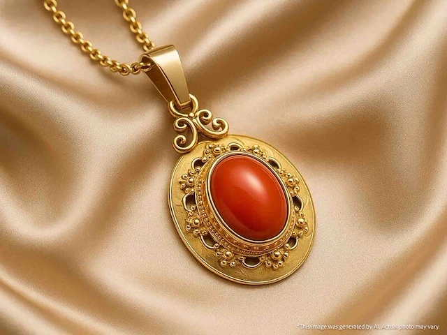 Gouden hanger met bloedkoraal, excl. ketting - afbeelding 11 van  11