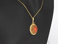 Gouden hanger met bloedkoraal - afbeelding 3 van  6