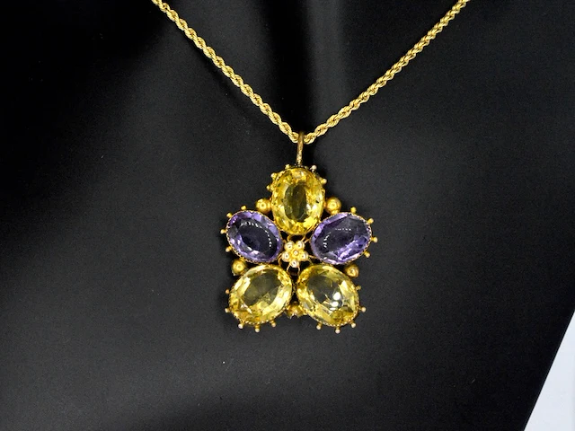 Gouden hanger met citrien en amethyst edelstenen, excl. ketting - afbeelding 1 van  7