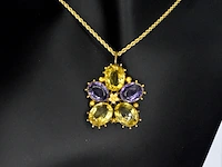 Gouden hanger met citrien en amethyst edelstenen, excl. ketting - afbeelding 1 van  7
