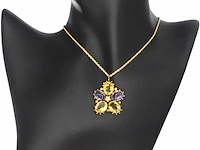 Gouden hanger met citrien en amethyst edelstenen, excl. ketting - afbeelding 2 van  7