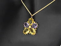 Gouden hanger met citrien en amethyst edelstenen, excl. ketting - afbeelding 3 van  7