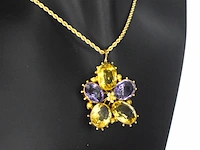Gouden hanger met citrien en amethyst edelstenen, excl. ketting - afbeelding 4 van  7