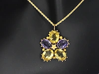 Gouden hanger met citrien en amethyst edelstenen, excl. ketting - afbeelding 5 van  7