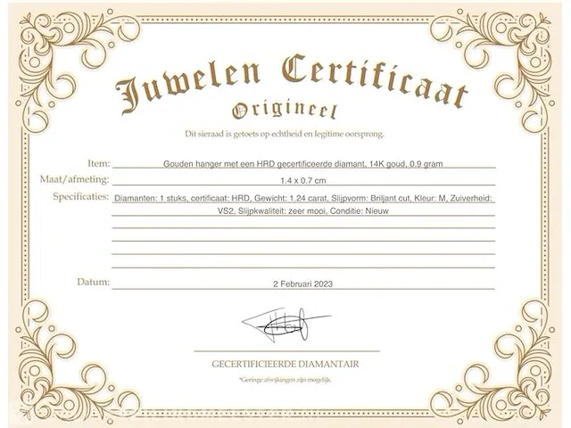 Gouden hanger met diamant met hrd certificaat - afbeelding 3 van  6