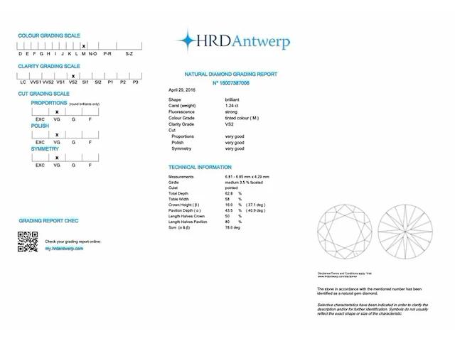 Gouden hanger met diamant van 1.24 carat met hrd certificaat, excl. ketting - afbeelding 5 van  9