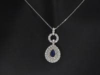 Gouden hanger met diamanten en een saffier in druppelvorm, excl. ketting - afbeelding 1 van  9