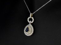 Gouden hanger met diamanten en een saffier in druppelvorm, excl. ketting - afbeelding 3 van  9