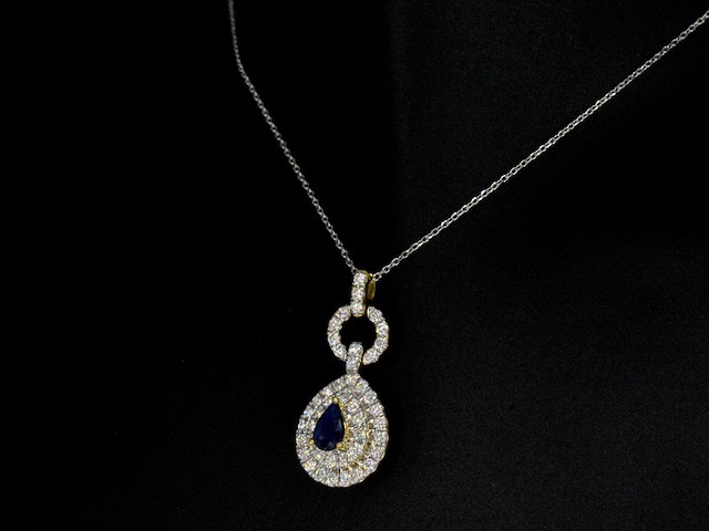 Gouden hanger met diamanten en een saffier in druppelvorm, excl. ketting - afbeelding 5 van  9