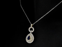 Gouden hanger met diamanten en een saffier in druppelvorm, excl. ketting - afbeelding 5 van  9