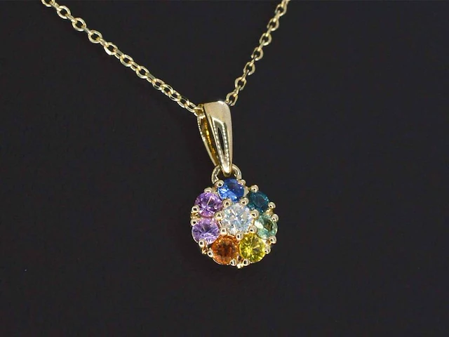Gouden hanger met diamanten en multicolour saffieren, excl ketting - afbeelding 1 van  9
