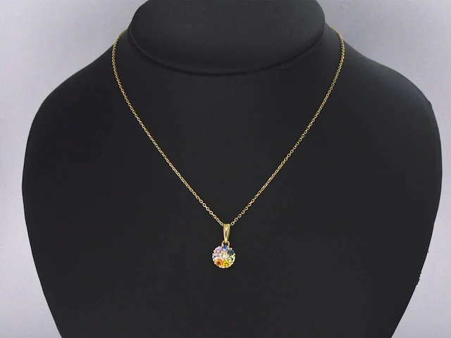 Gouden hanger met diamanten en multicolour saffieren, excl ketting - afbeelding 2 van  9