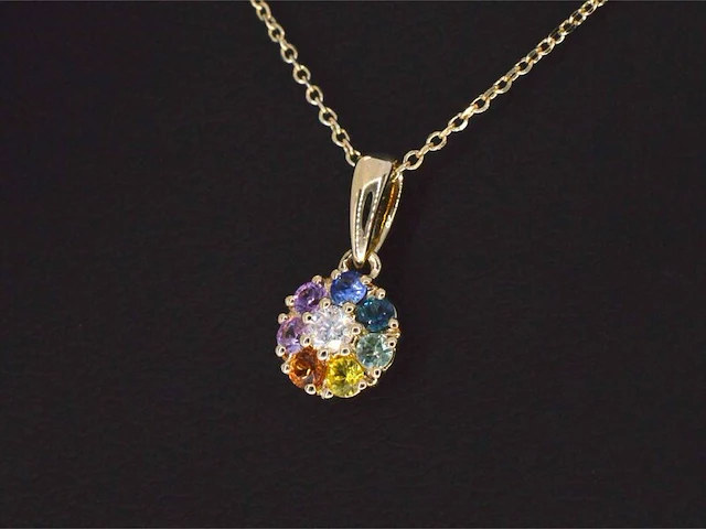 Gouden hanger met diamanten en multicolour saffieren, excl ketting - afbeelding 3 van  9