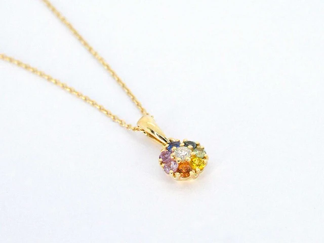 Gouden hanger met diamanten en multicolour saffieren, excl ketting - afbeelding 6 van  9