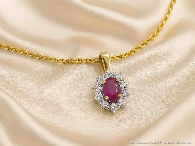 Gouden hanger met diamanten en robijn, excl. ketting - afbeelding 2 van  12