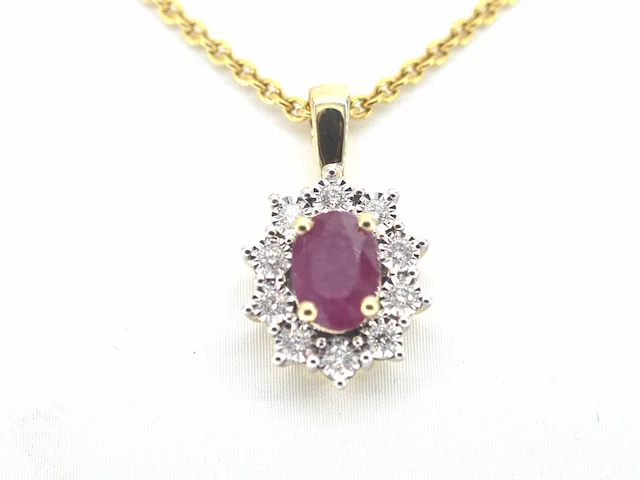 Gouden hanger met diamanten en robijn, excl. ketting - afbeelding 1 van  12