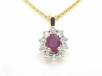 Gouden hanger met diamanten en robijn, excl. ketting - afbeelding 1 van  12