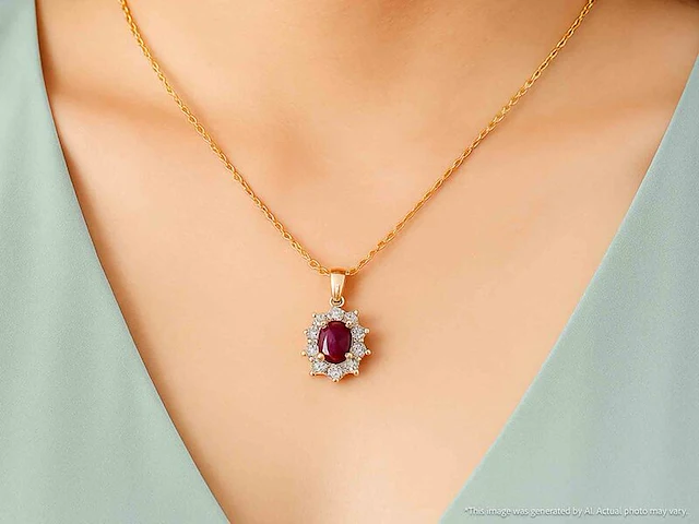 Gouden hanger met diamanten en robijn, excl. ketting - afbeelding 5 van  12