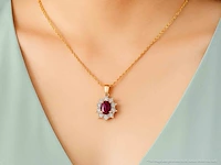 Gouden hanger met diamanten en robijn, excl. ketting - afbeelding 5 van  12