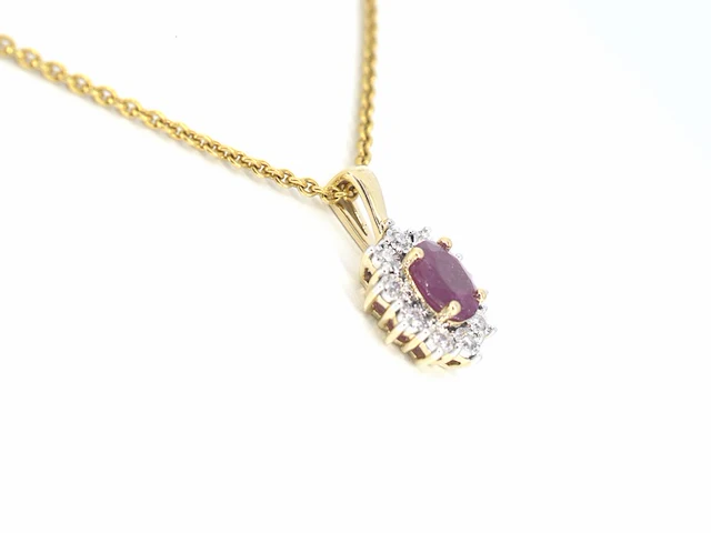 Gouden hanger met diamanten en robijn, excl. ketting - afbeelding 6 van  12