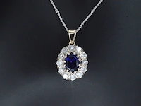Gouden hanger met een blauwe edelsteen en natuurlijke witte diamanten , excl. ketting - afbeelding 1 van  9