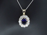 Gouden hanger met een blauwe edelsteen en natuurlijke witte diamanten , excl. ketting - afbeelding 2 van  9