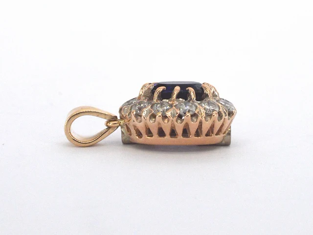 Gouden hanger met een blauwe edelsteen en natuurlijke witte diamanten , excl. ketting - afbeelding 7 van  10