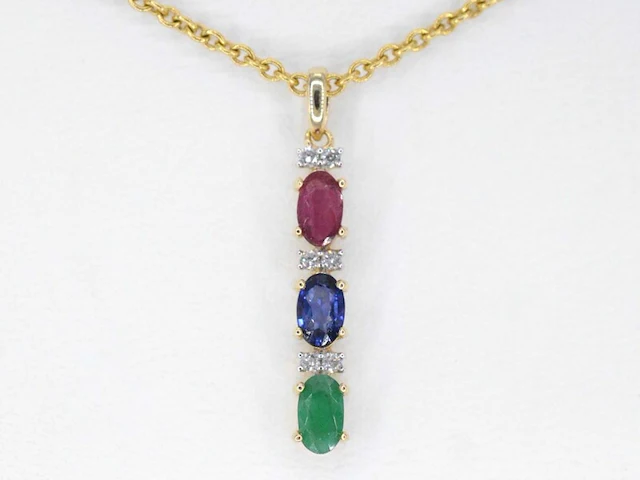 Gouden hanger met multicolour edelstenen en diamant - afbeelding 1 van  6
