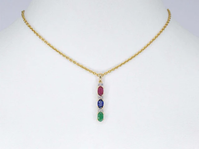 Gouden hanger met multicolour edelstenen en diamant - afbeelding 2 van  6