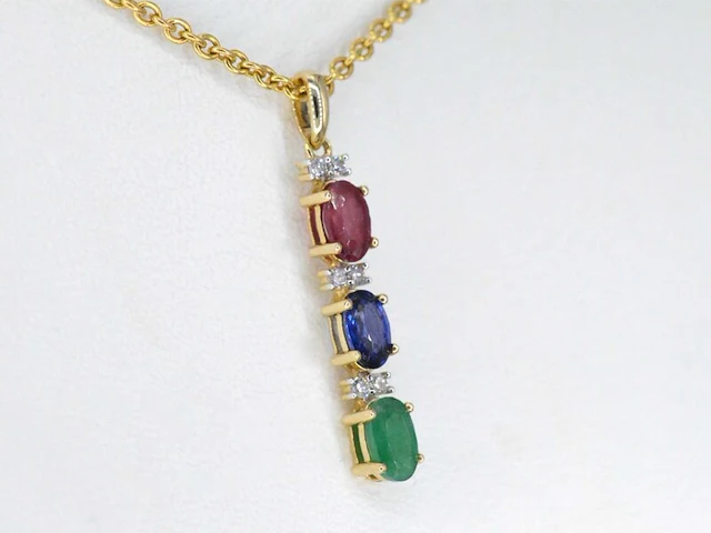 Gouden hanger met multicolour edelstenen en diamant - afbeelding 4 van  6