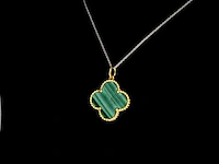 Gouden klaver vier hanger met groene malachiet, excl. ketting - afbeelding 1 van  7