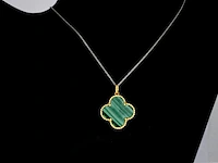 Gouden klaver vier hanger met groene malachiet, excl. ketting - afbeelding 2 van  7