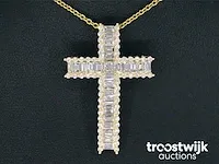 Gouden kruis hanger met schitterende diamanten gezet - afbeelding 1 van  7