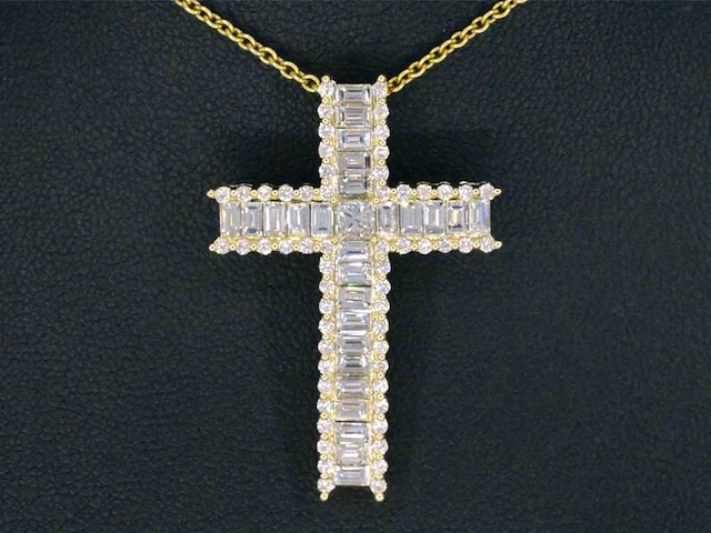Gouden kruis hanger met schitterende diamanten gezet - afbeelding 1 van  9