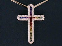Gouden kruishanger met diamanten en edelstenen - afbeelding 1 van  8