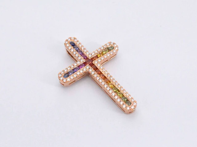 Gouden kruishanger met diamanten en edelstenen - afbeelding 5 van  8