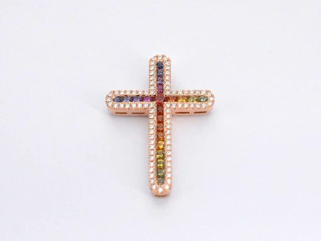 Gouden kruishanger met diamanten en edelstenen - afbeelding 6 van  8