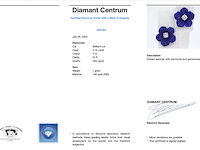 Gouden oorbellen 0.18 carat met blauwe edele bloem en grote diamanten - afbeelding 3 van  5